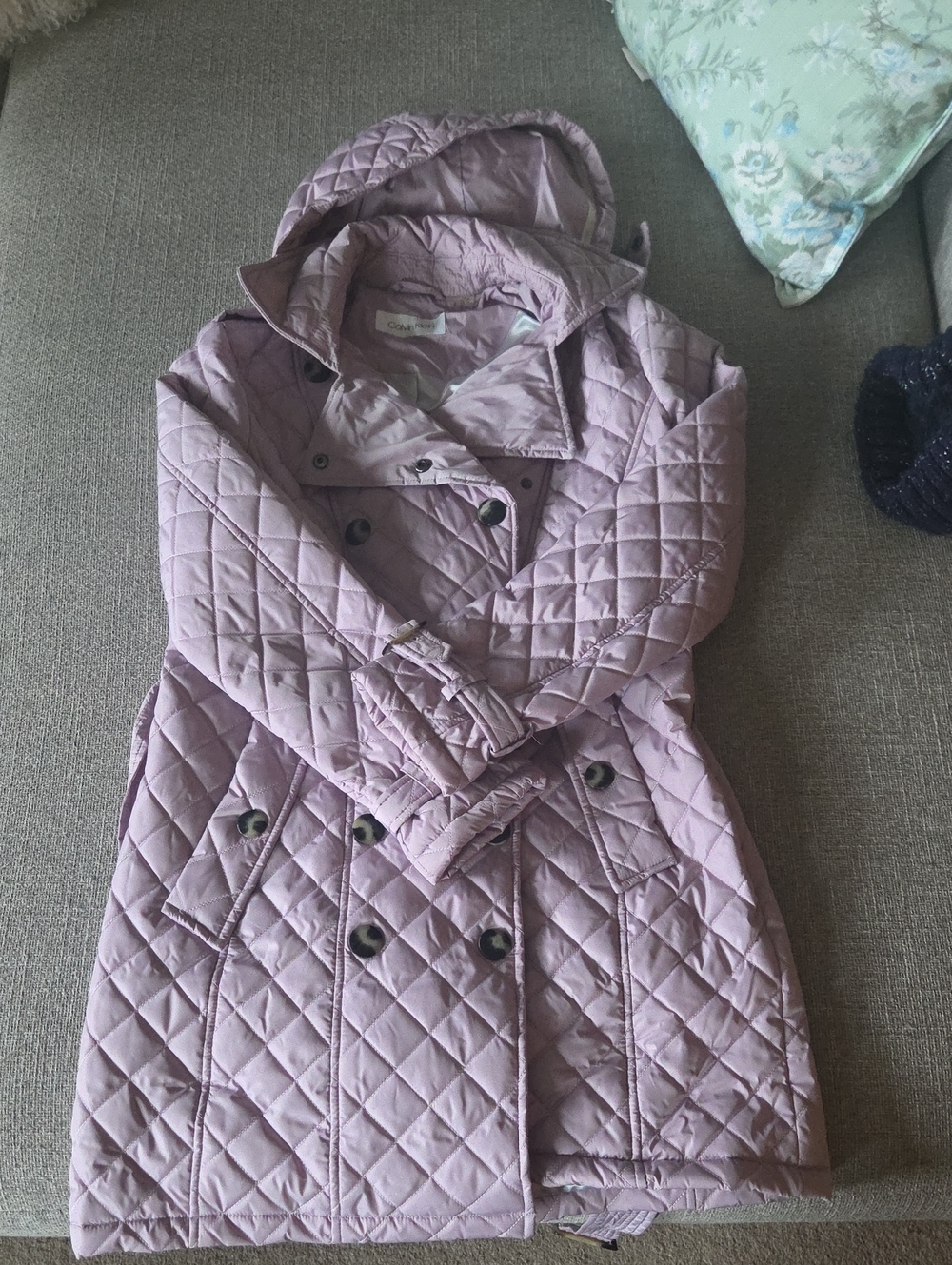 Calvin Klein Quilted Hooded Puffer Coat in Light Mauve